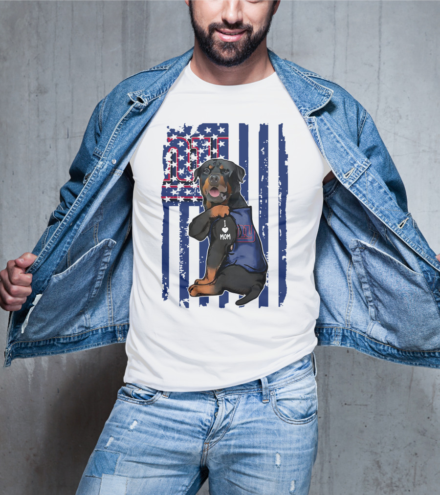 Rottweiler I Love Mom New York Giants Fan T-Shirt