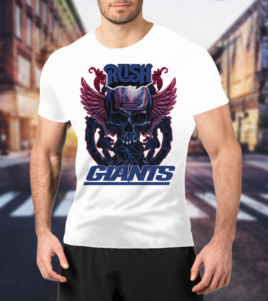 Rush New York Giants Skull With Wings And Chains T-Shirt