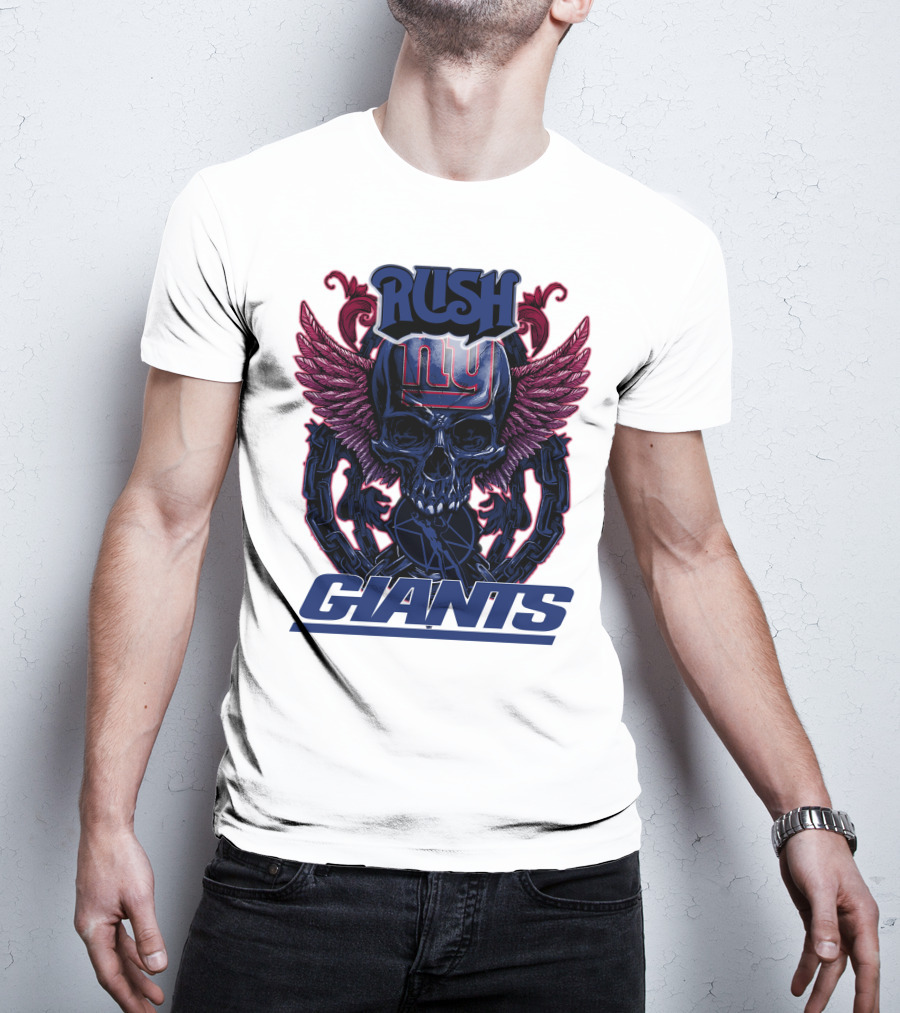 Rush New York Giants Skull With Wings And Chains T-Shirt