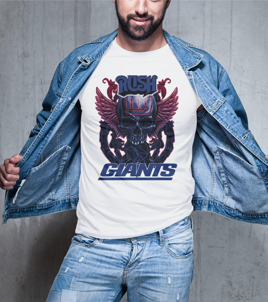Rush New York Giants Skull With Wings And Chains T-Shirt