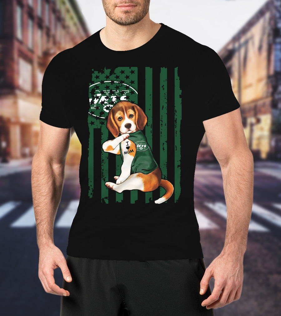 Beagle I Love Mom New York Jets Fan T-Shirt