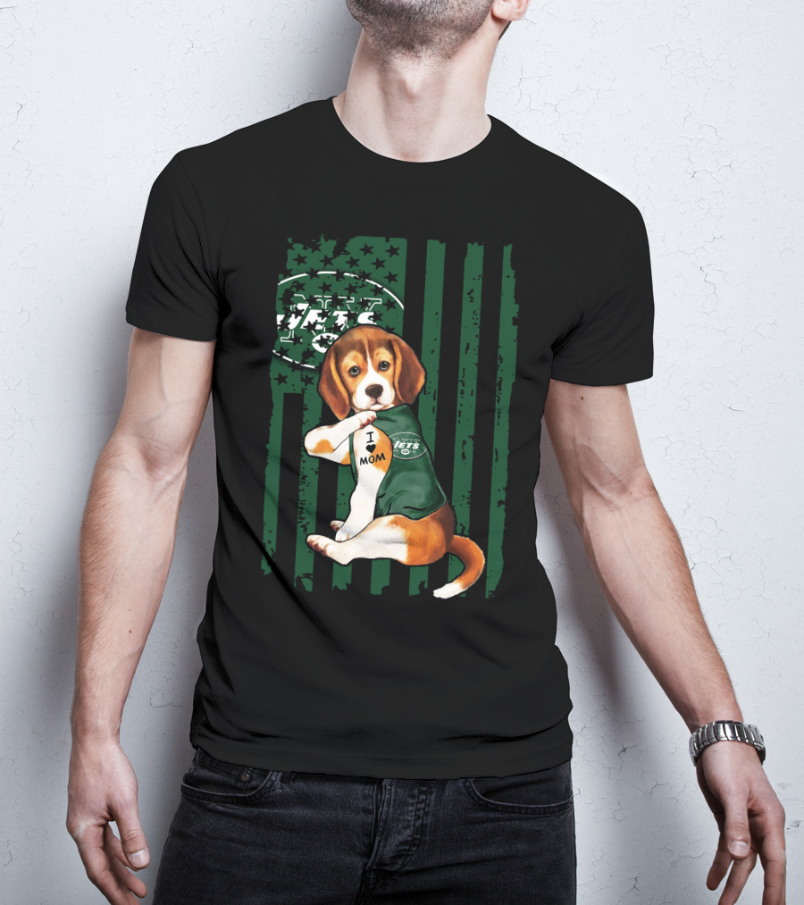 Beagle I Love Mom New York Jets Fan T-Shirt