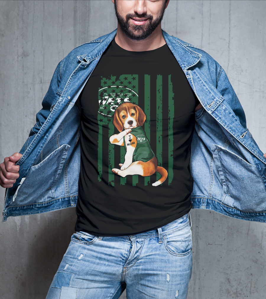 Beagle I Love Mom New York Jets Fan T-Shirt