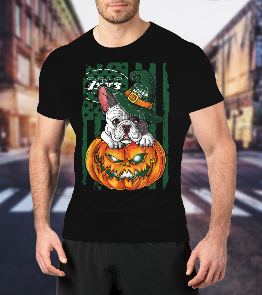 Hlw Bulldog New York Jets Halloween Pumpkin Wizard T-Shirt
