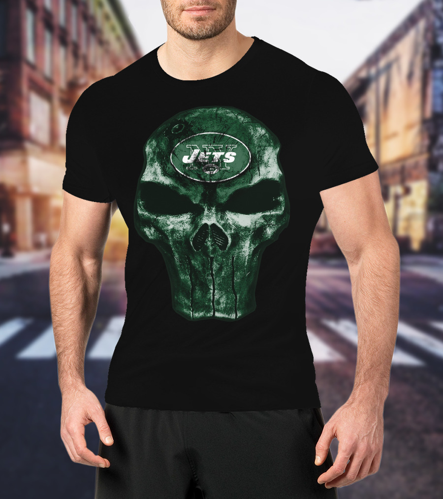 Skull V4 New York Jets Football Emblem T-Shirt