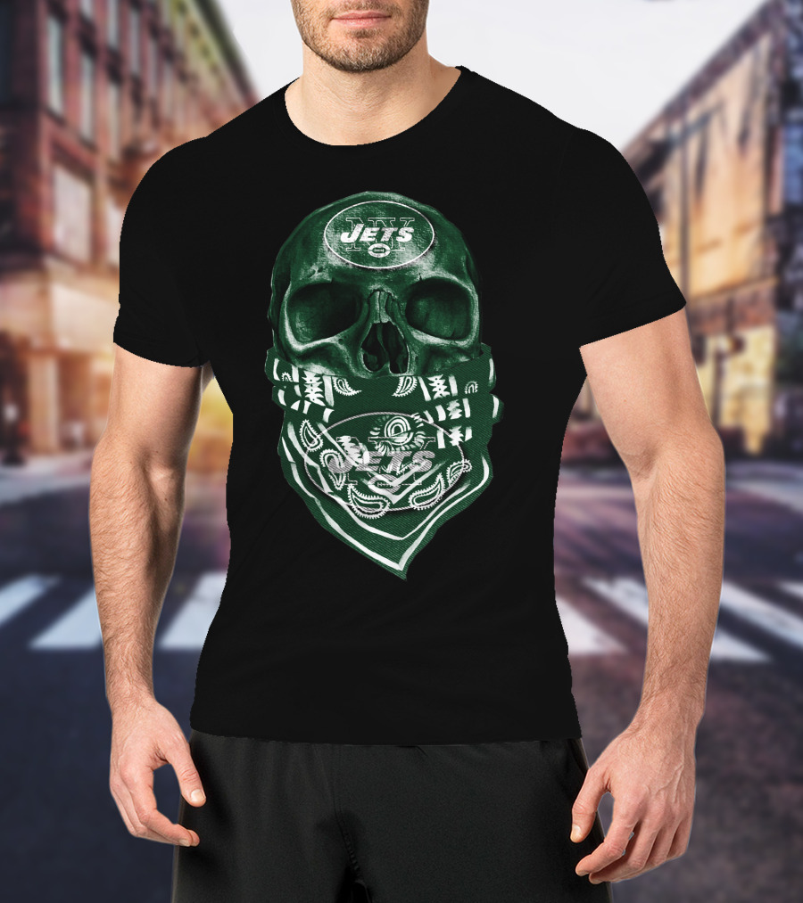 Skull V5 New York Jets Bandana Motif T-Shirt