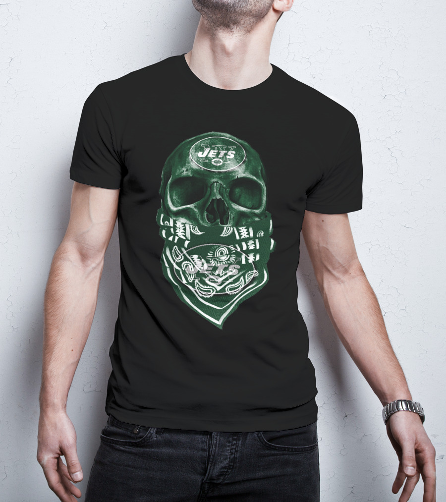 Skull V5 New York Jets Bandana Motif T-Shirt
