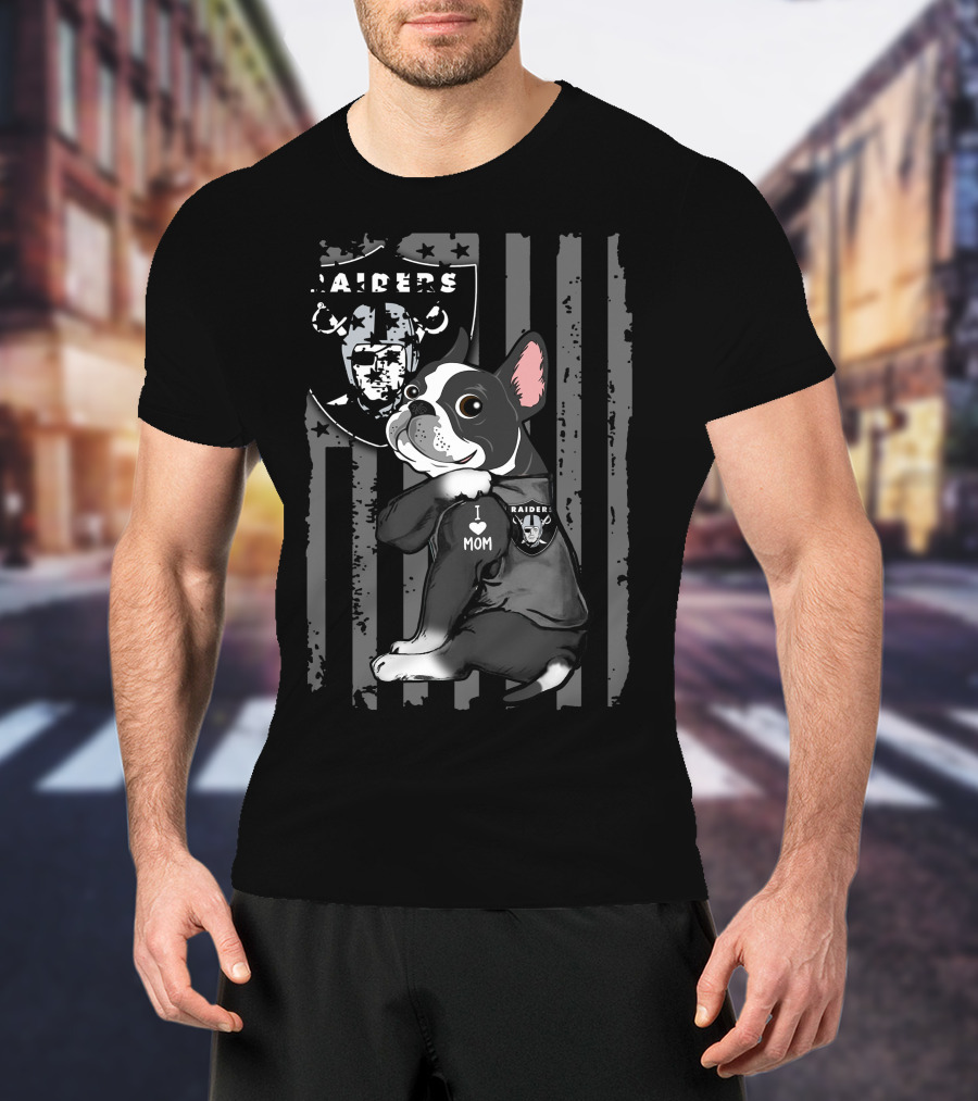 Boston Terrier I Love Mom Raiders Fan T-Shirt