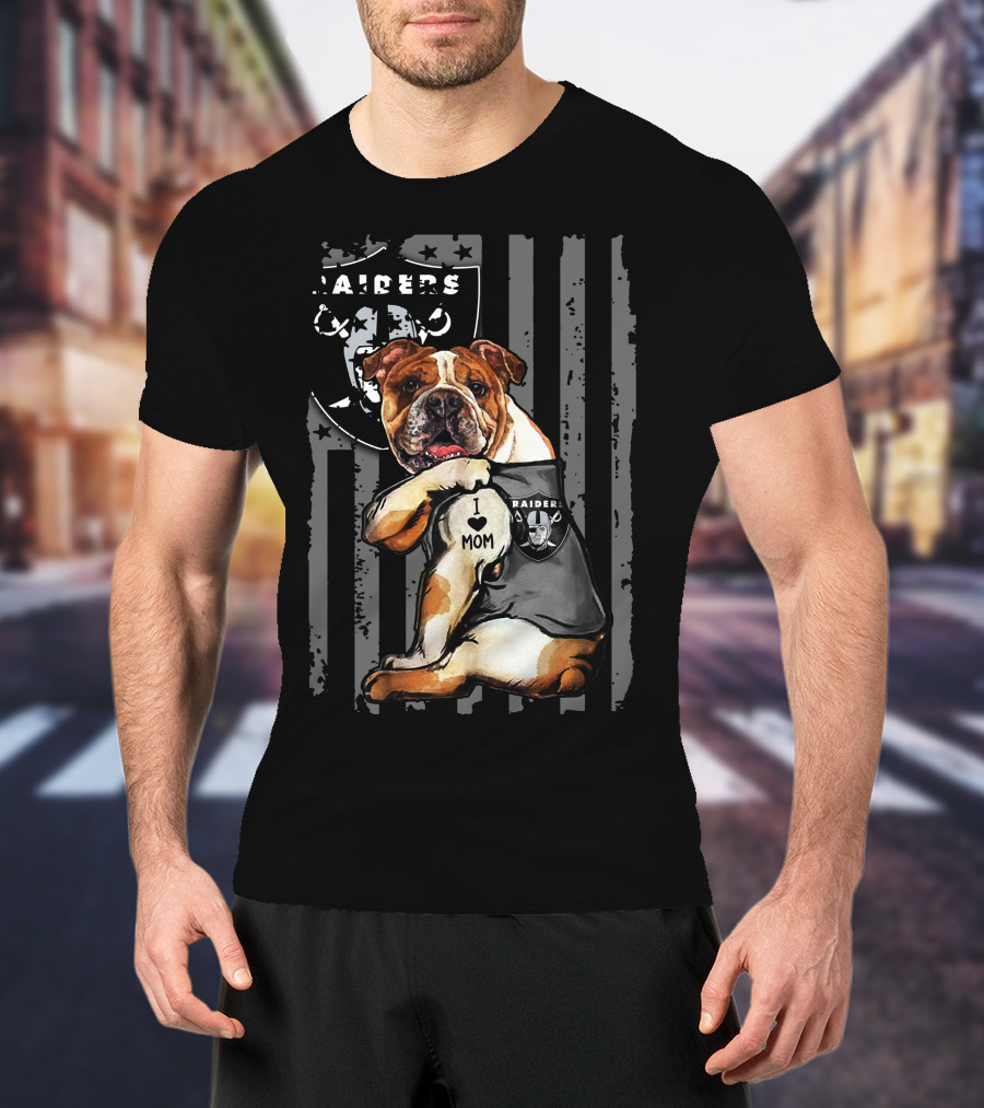 Bulldog I Love Mom Oakland Raiders T-Shirt