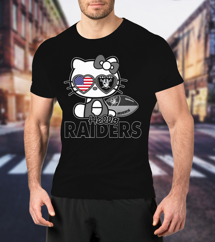 Hello Kitty Raiders American Flag Heart Glasses And Football T-Shirt