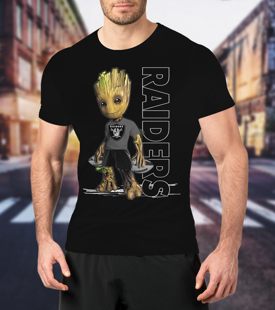 Groot Raiders Holding Football With Raiders T-Shirt