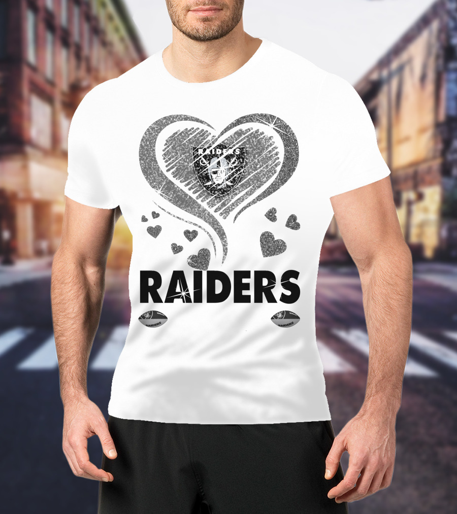 Raiders In My Heart Silver Glitter Hearts T-Shirt