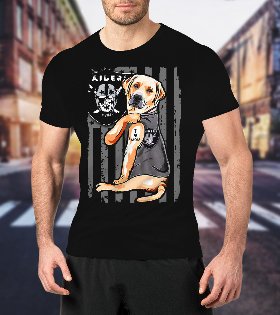 Labrador Retriever I Love Mom With Raiders Shield T-Shirt