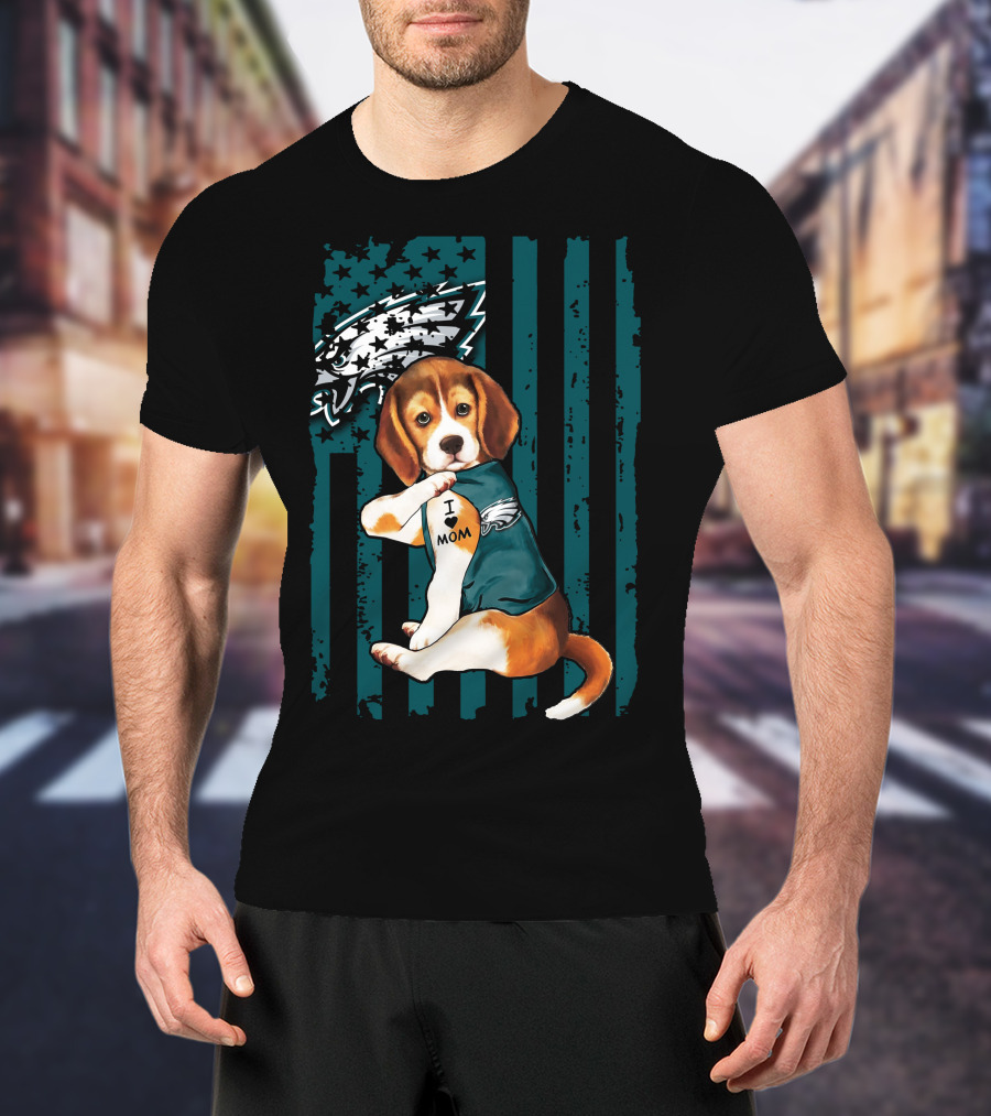 Beagle Philadelphia Eagles I Love Mom Dog Tattoo Pup T-Shirt