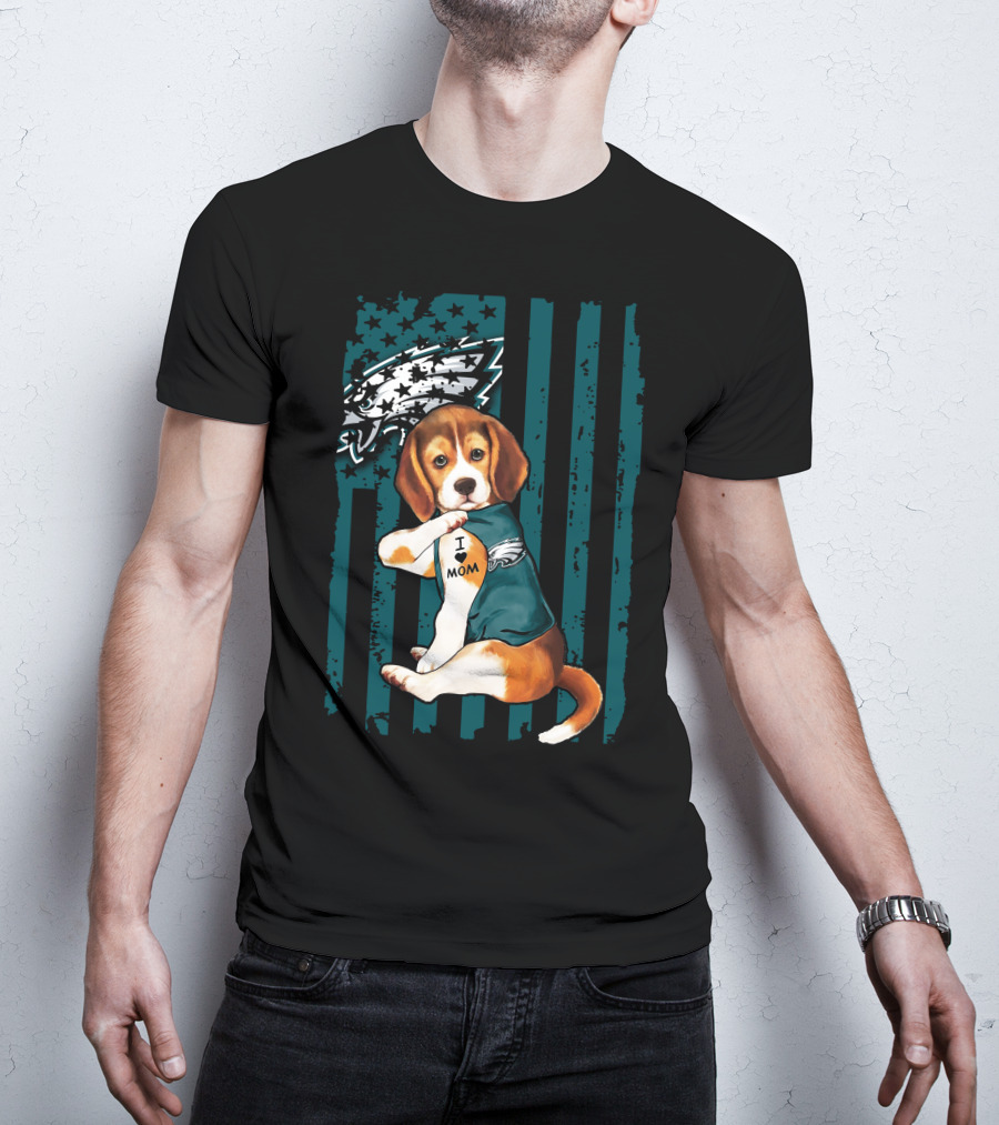 Beagle Philadelphia Eagles I Love Mom Dog Tattoo Pup T-Shirt