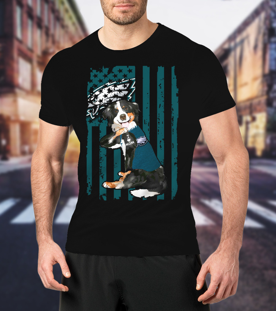 Border Collie I Love Mom Philadelphia Eagles Football Fan T-Shirt