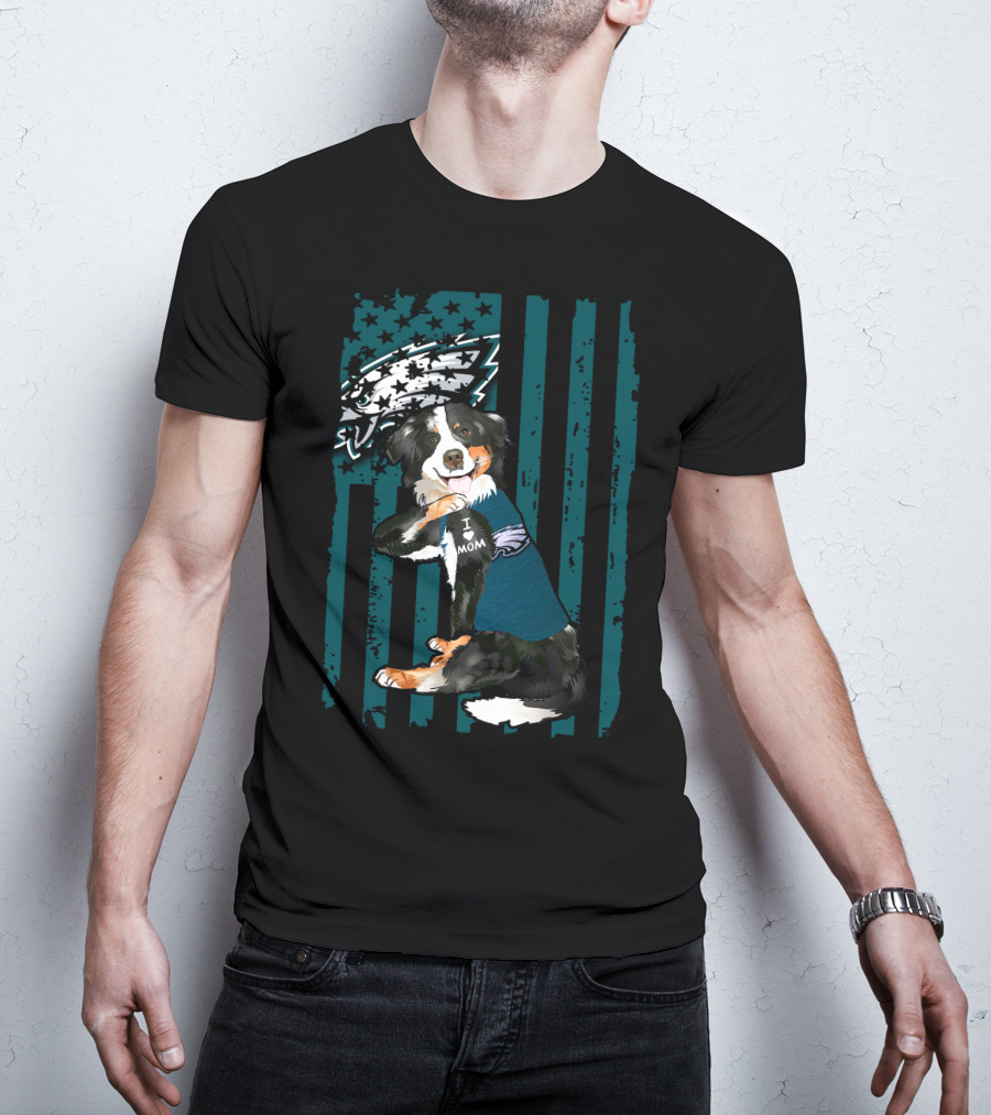 Border Collie I Love Mom Philadelphia Eagles Football Fan T-Shirt