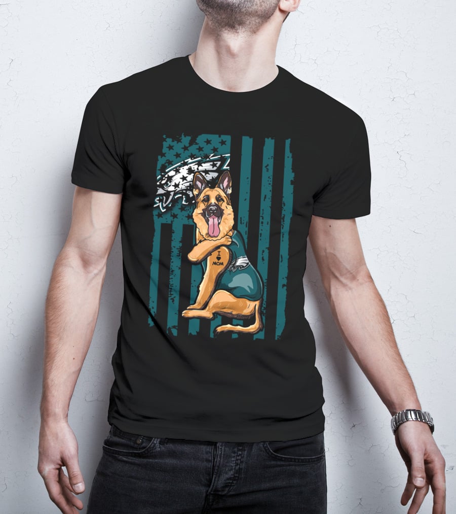 Philadelphia Eagles German Shepherd I Love Mom Football Fan Flag T-Shirt