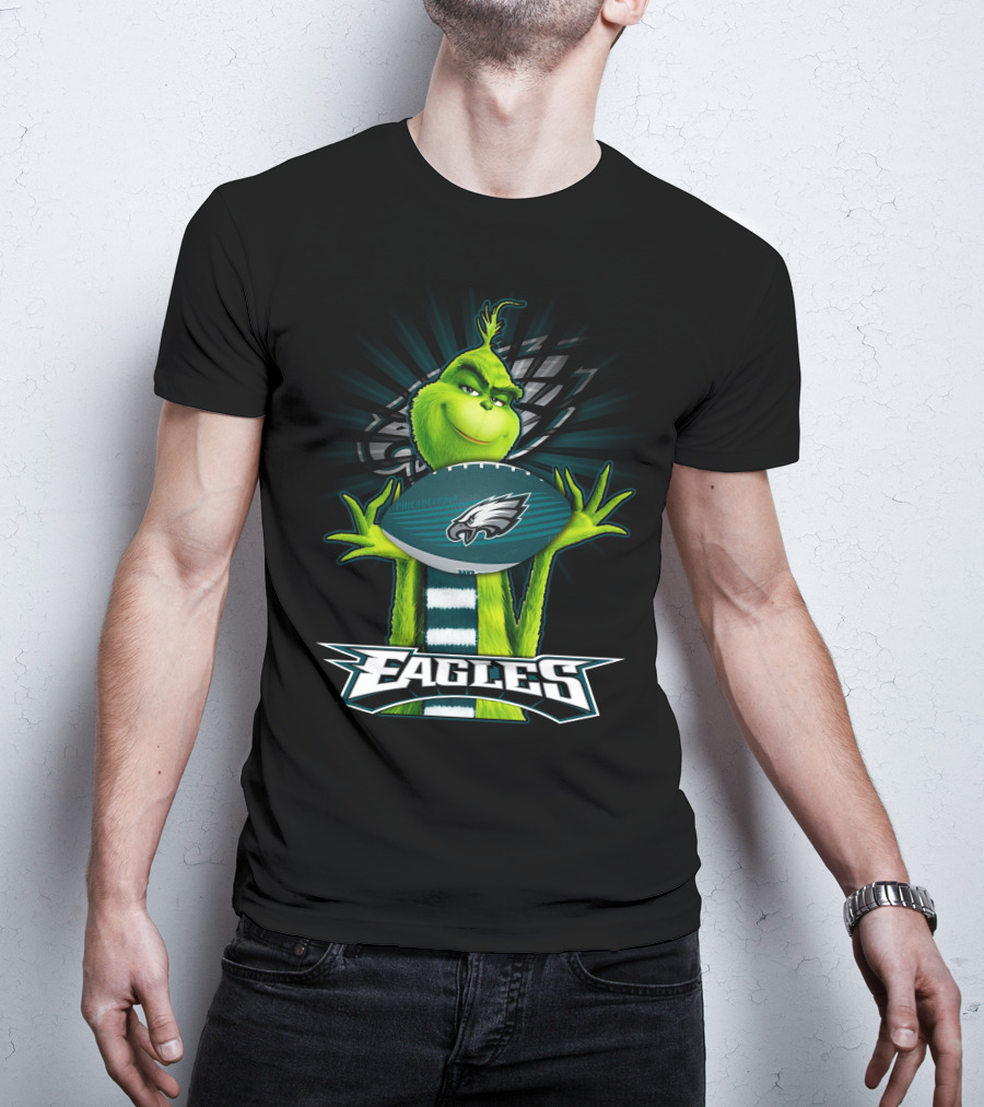 Grinch Holding Philadelphia Eagles Football With Team T-Shirt