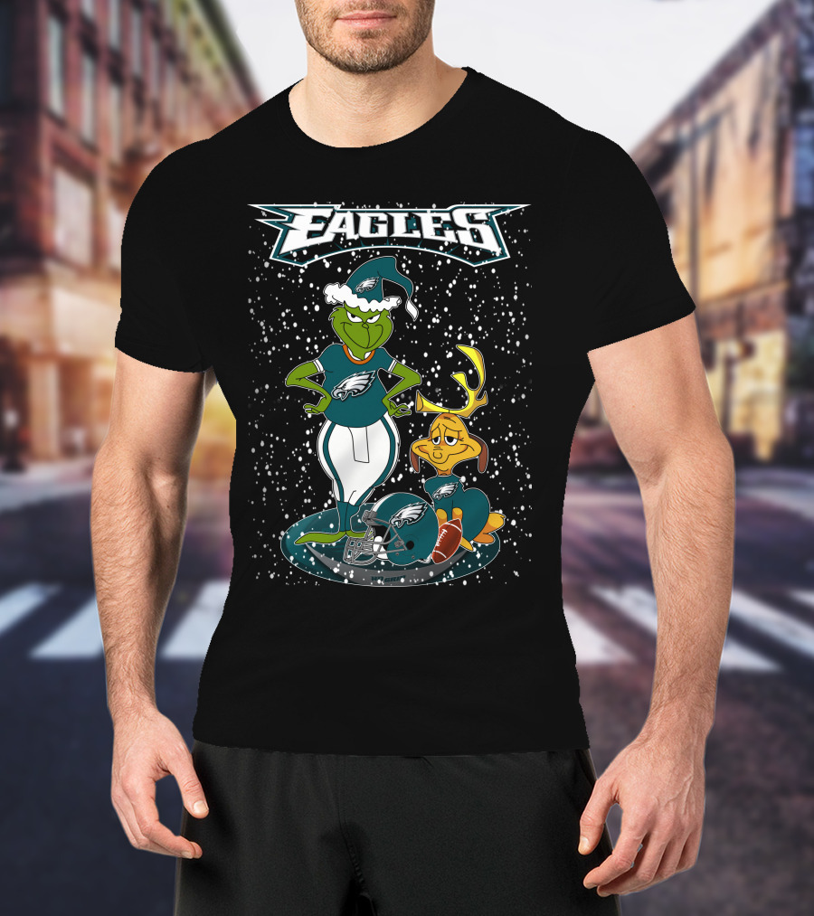 Philadelphia Eagles Grinch Christmas Football Fan Gear T-Shirt