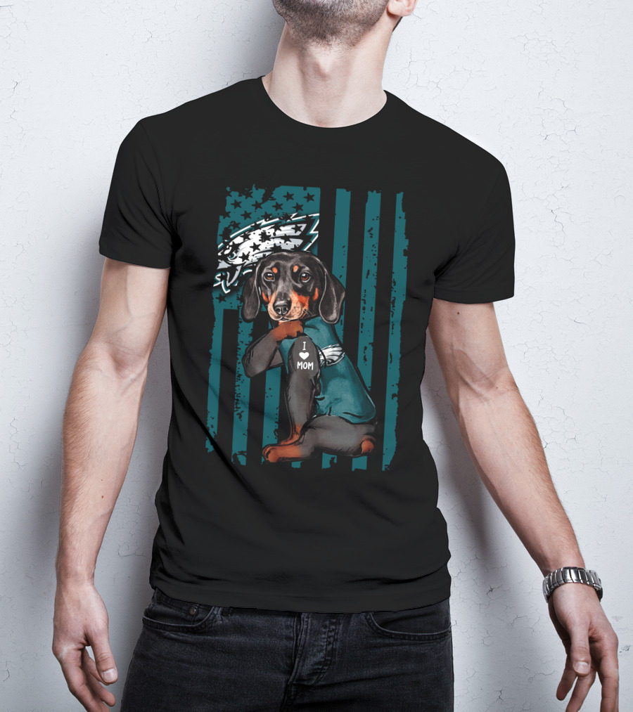 Dachshund I Love Mom Philadelphia Eagles Fan T-Shirt