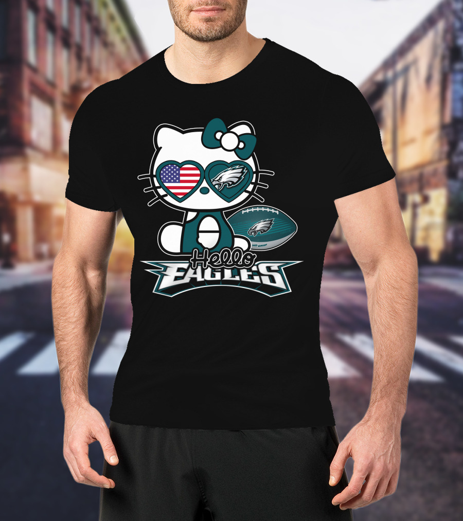 Hello Kitty Philadelphia Eagles Football USA Flag T-Shirt
