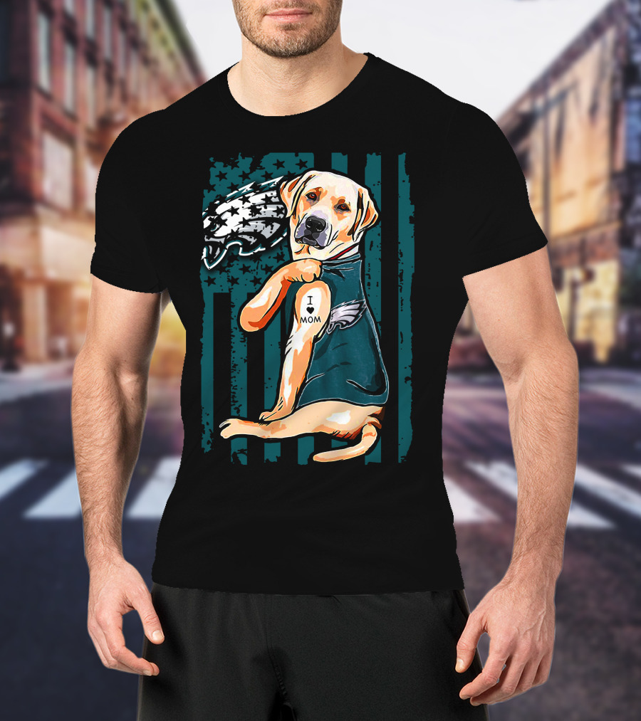 Philadelphia Eagles Labrador Retriever I Love Mom Tattoo T-Shirt