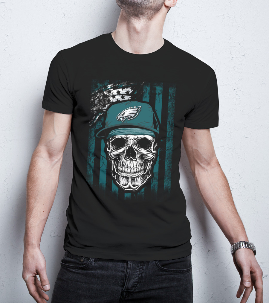 Philadelphia Eagles Skull Flag Hat T-Shirt