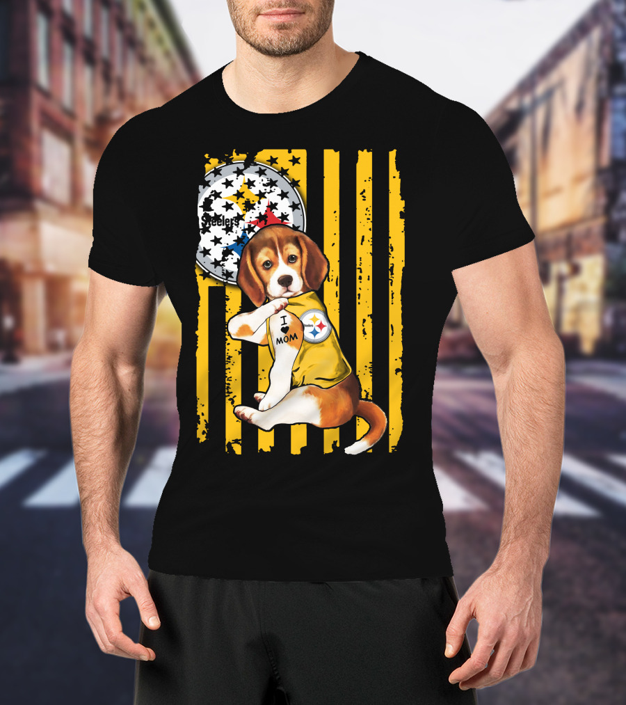 Beagle I Love Mom Pittsburgh Steelers T-Shirt