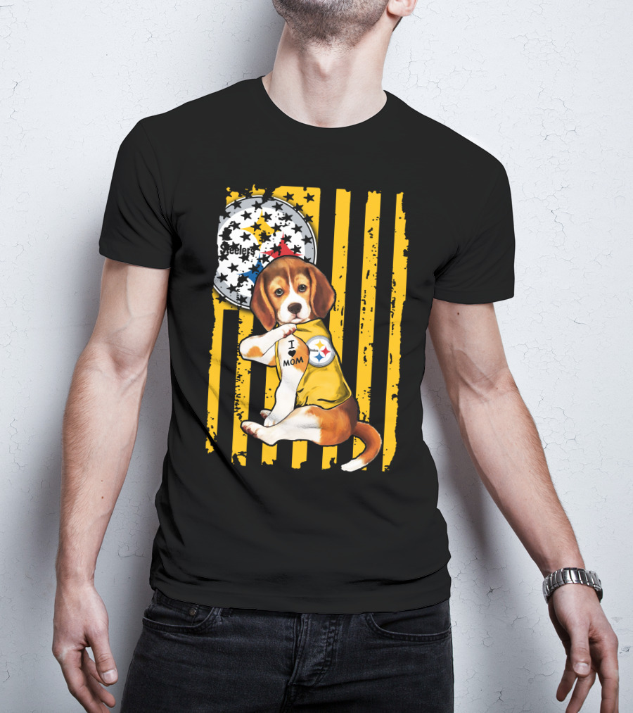 Beagle I Love Mom Pittsburgh Steelers T-Shirt