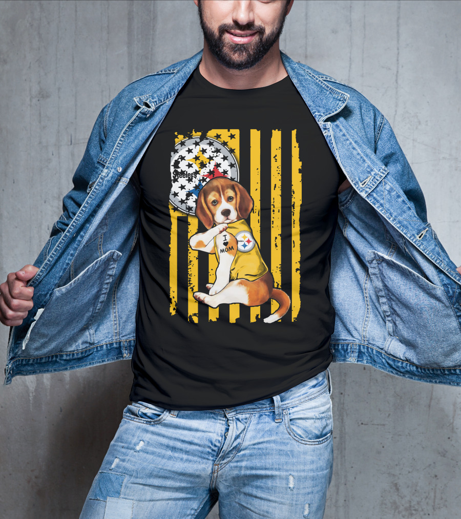 Beagle I Love Mom Pittsburgh Steelers T-Shirt