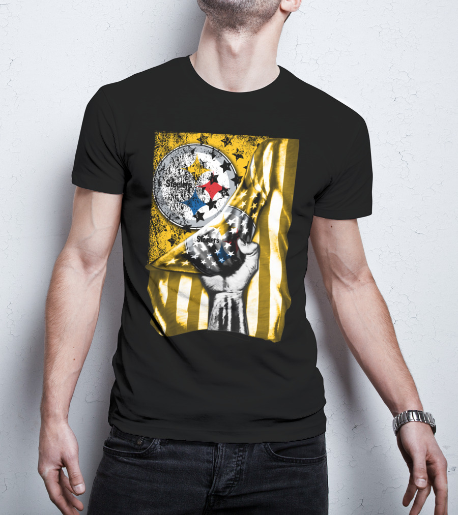 Steelers Logo Hand Yellow And Black Stripes Flag Pittsburgh Steelers T-Shirt