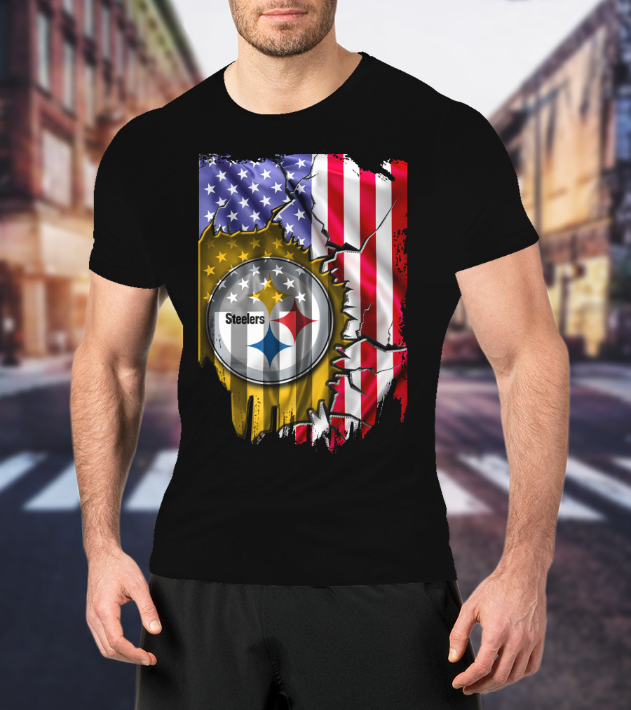 USA Flag Pittsburgh Steelers Logo V2 T-Shirt
