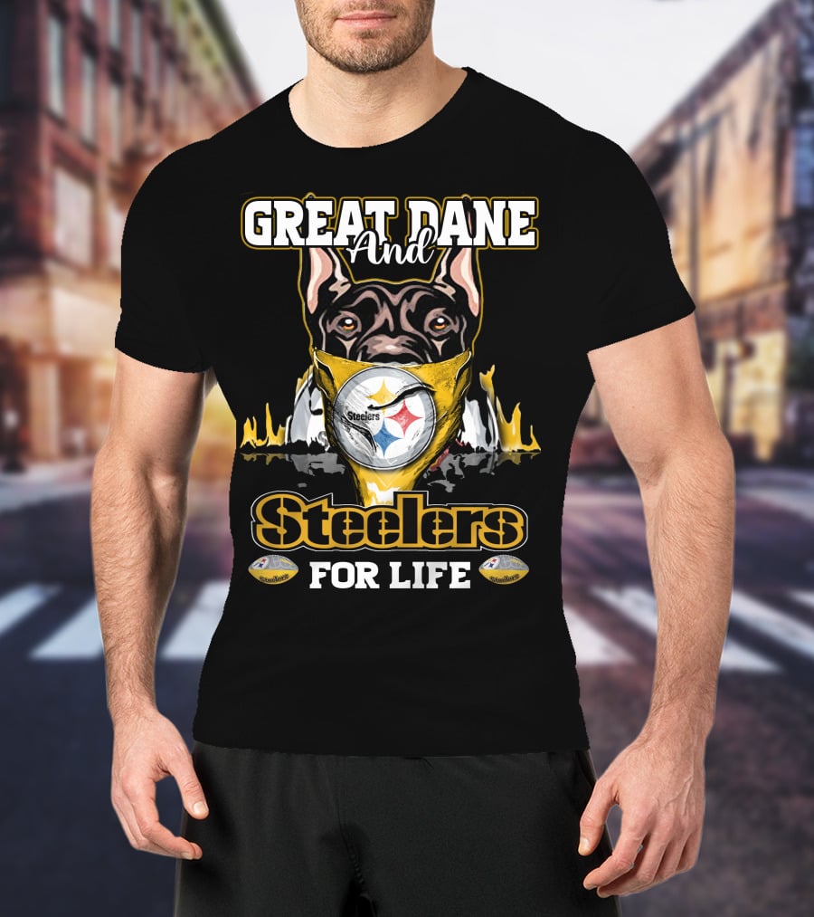 Great Dane And Steelers For Life T-Shirt