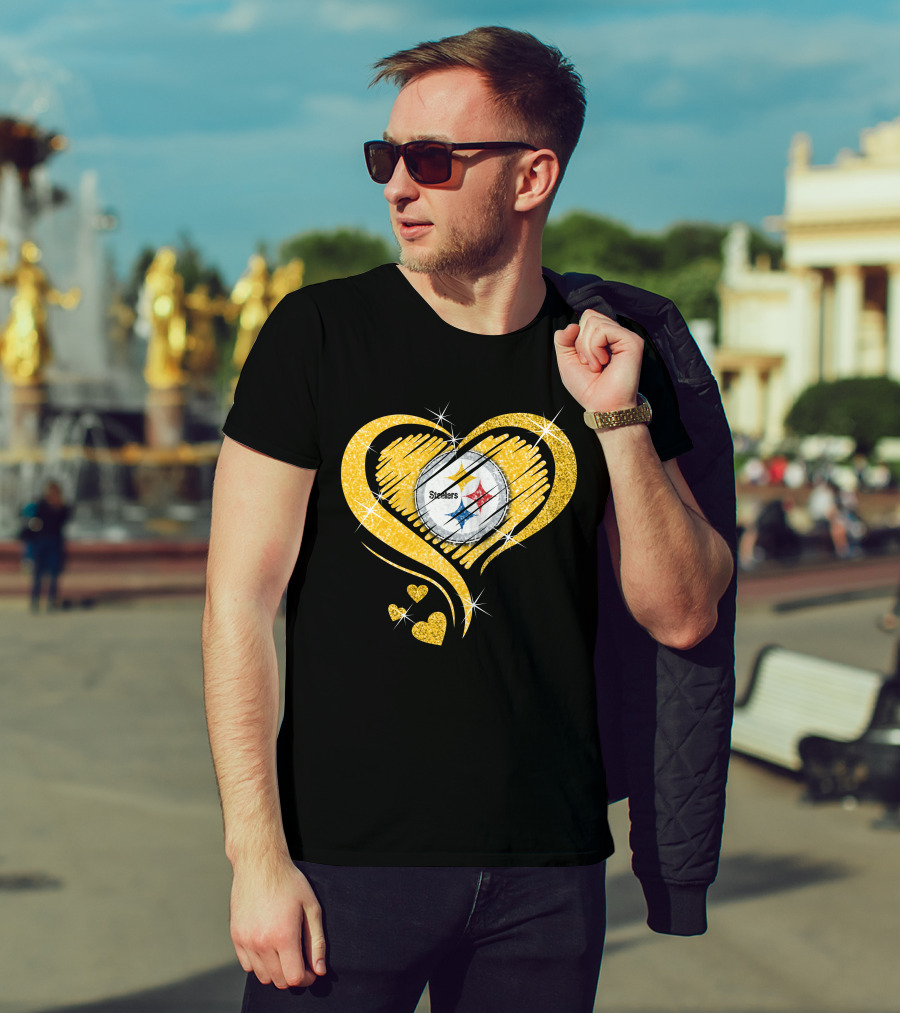 Pittsburgh Steelers Heart Diamond Sparkle T-Shirt