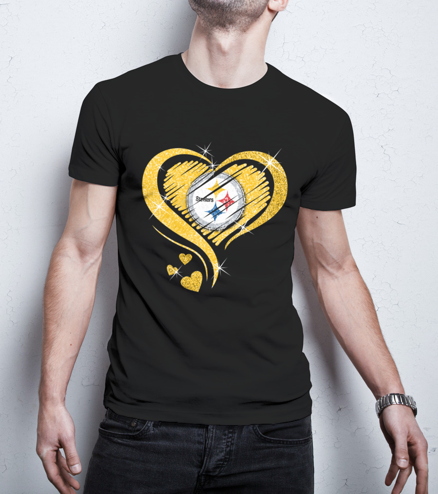 Pittsburgh Steelers Heart Diamond Sparkle T-Shirt