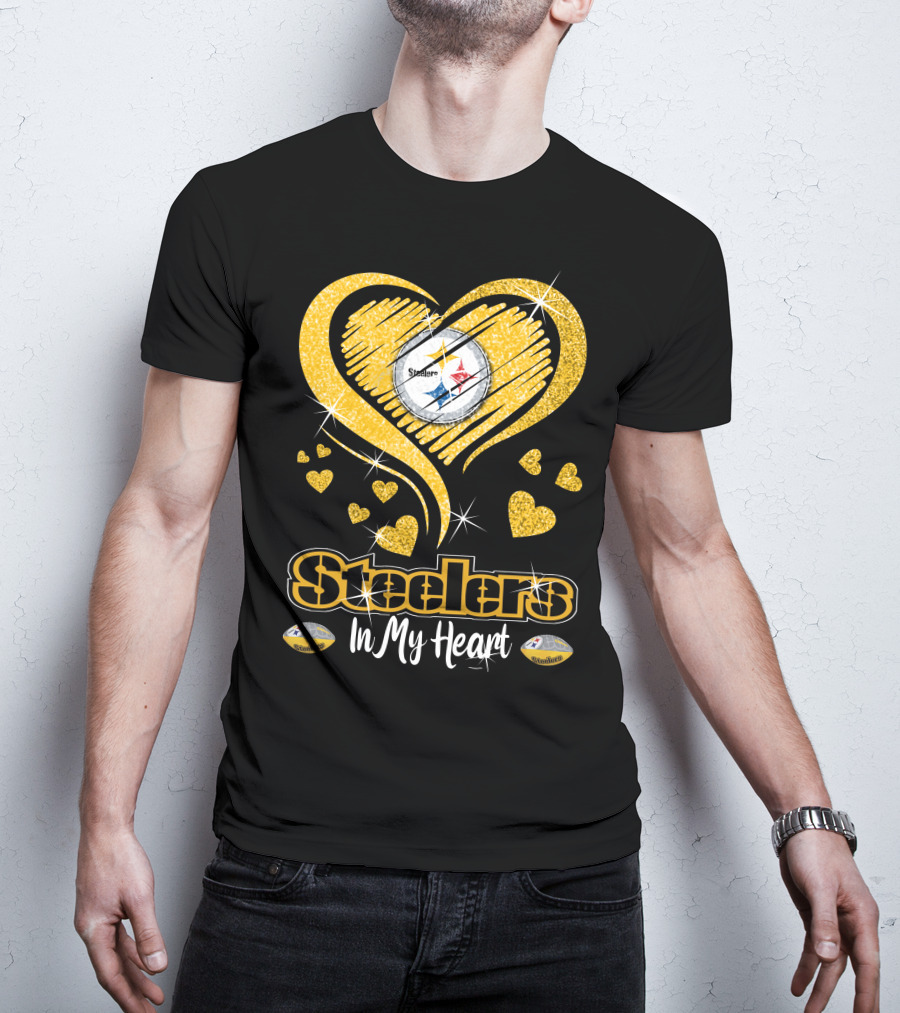 Steelers In My Heart Pittsburgh Sparkling Heart T-Shirt