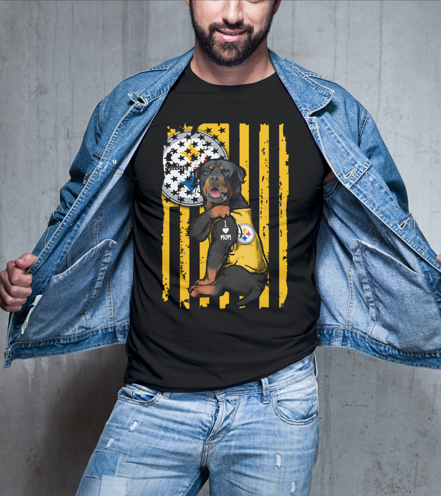 Rottweiler I Love Mom Pittsburgh Steelers Fan Stripes T-Shirt