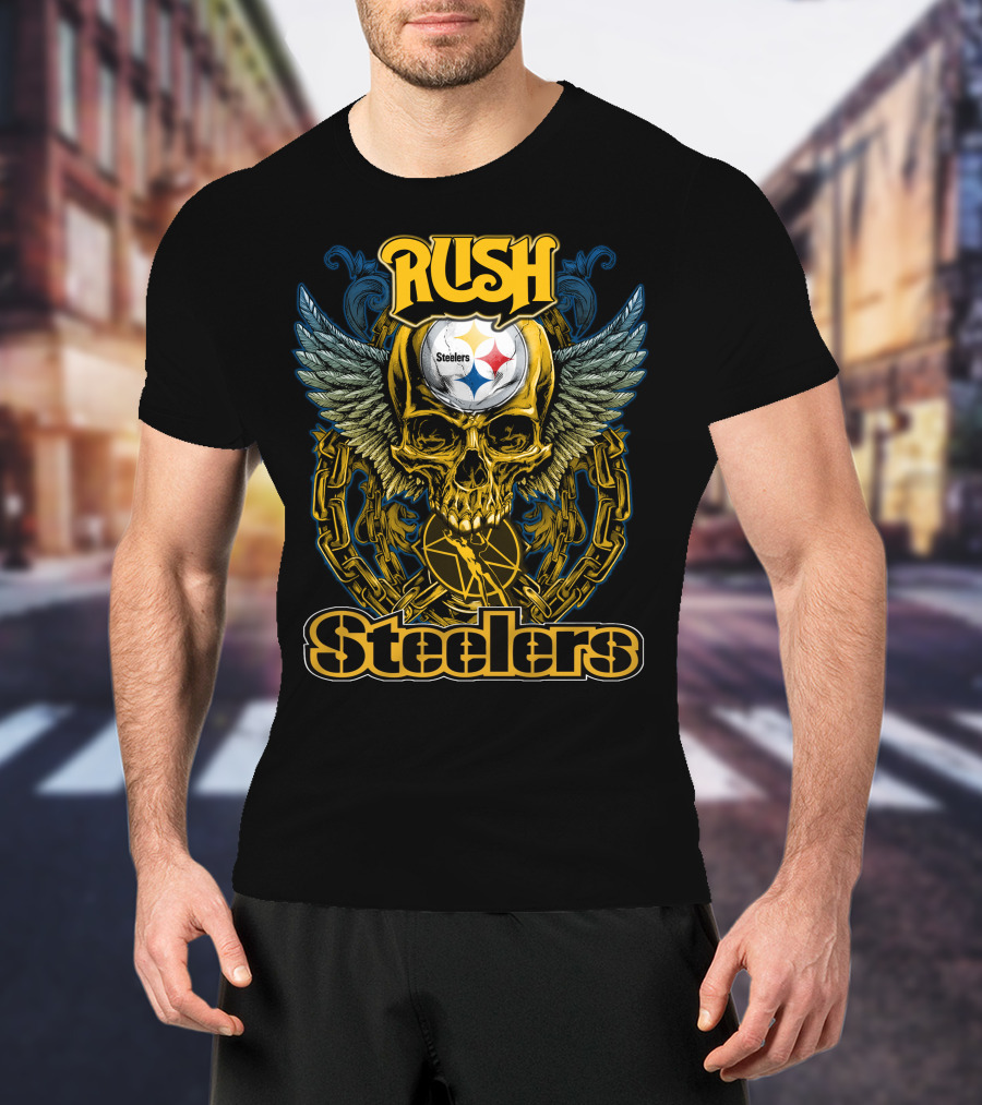 Rush Pittsburgh Steelers Skull Wings Chain T-Shirt