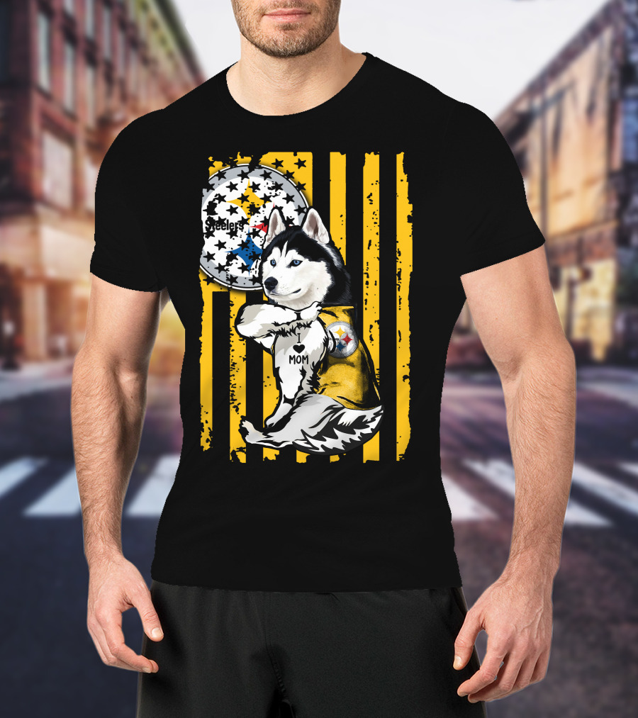 Siberian Husky Steelers Mom Fan Art With Pittsburgh Colors T-Shirt