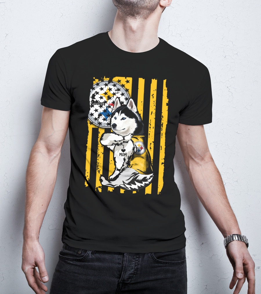 Siberian Husky Steelers Mom Fan Art With Pittsburgh Colors T-Shirt