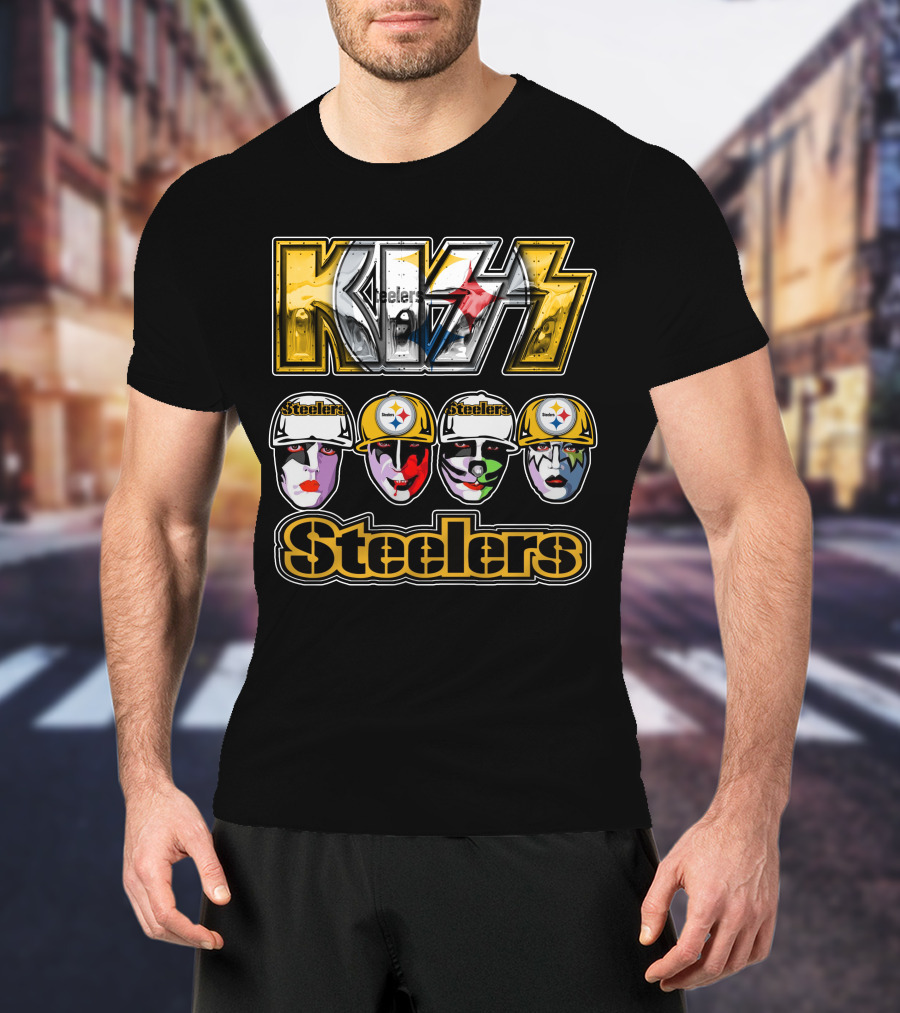 Kiss Steelers Pittsburgh Faces In Helmets T-Shirt