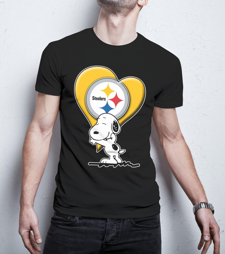 Snoopy Hugging Heart Steelers Logo Pittsburgh Steelers Fan Gear T-Shirt