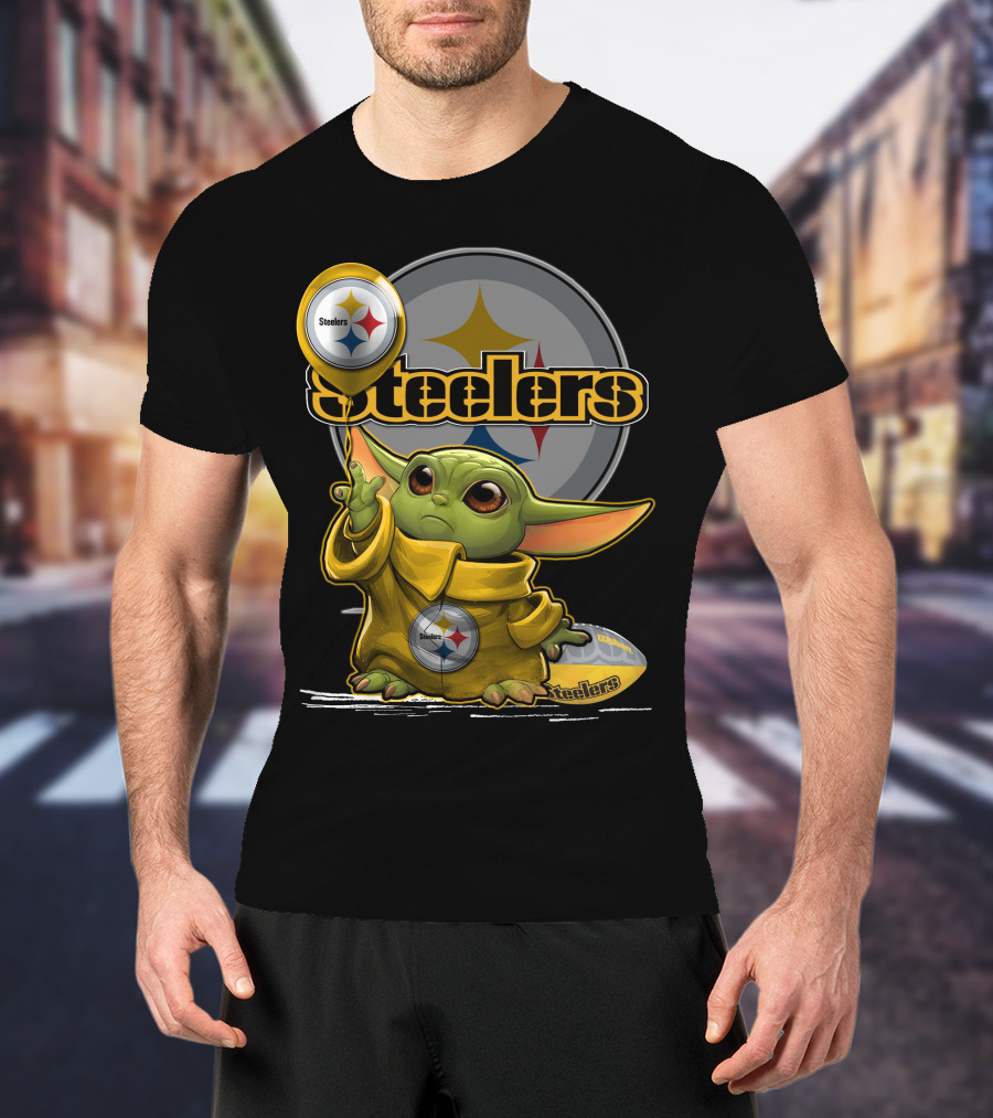 Steelers Baby Yoda Balancing Pittsburgh Football Sphere T-Shirt
