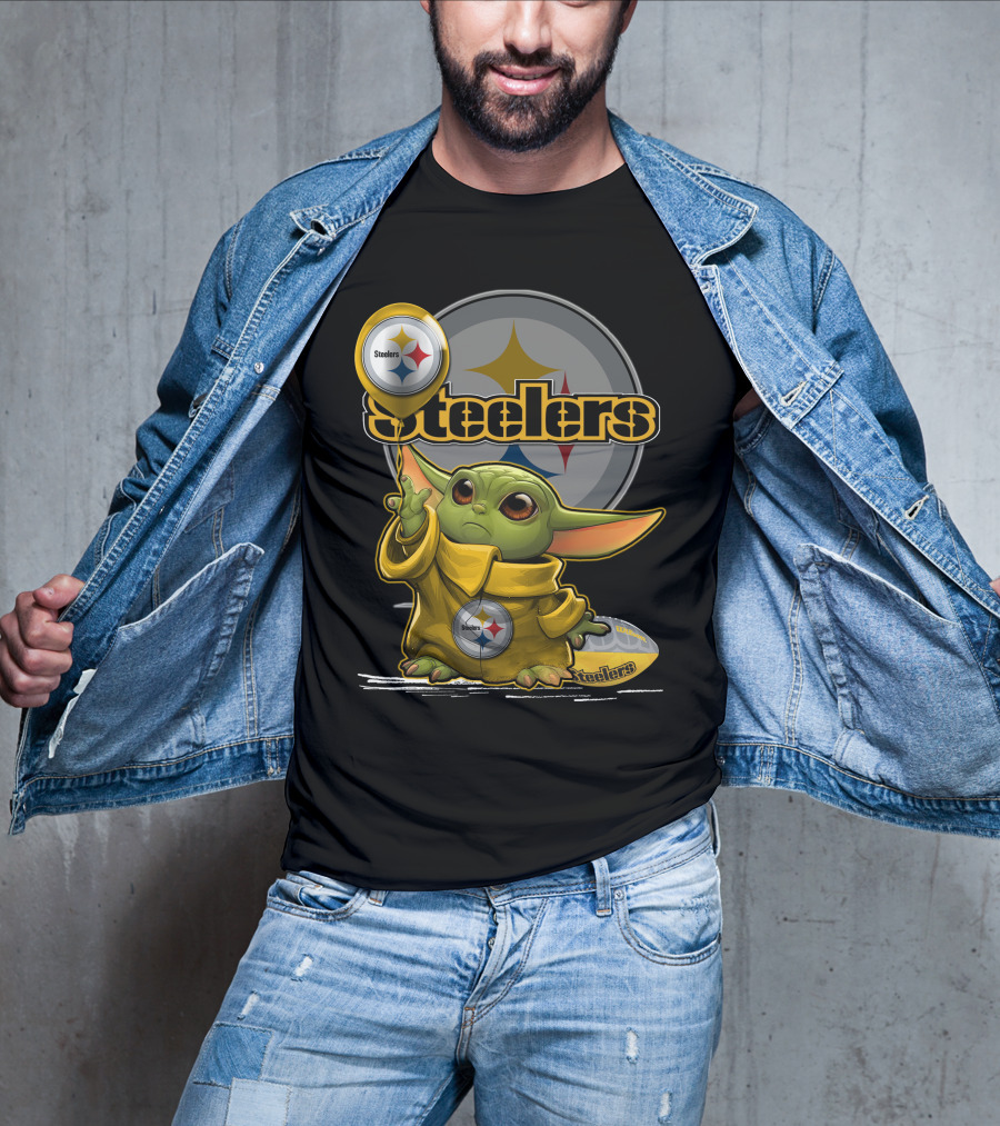 Steelers Baby Yoda Balancing Pittsburgh Football Sphere T-Shirt