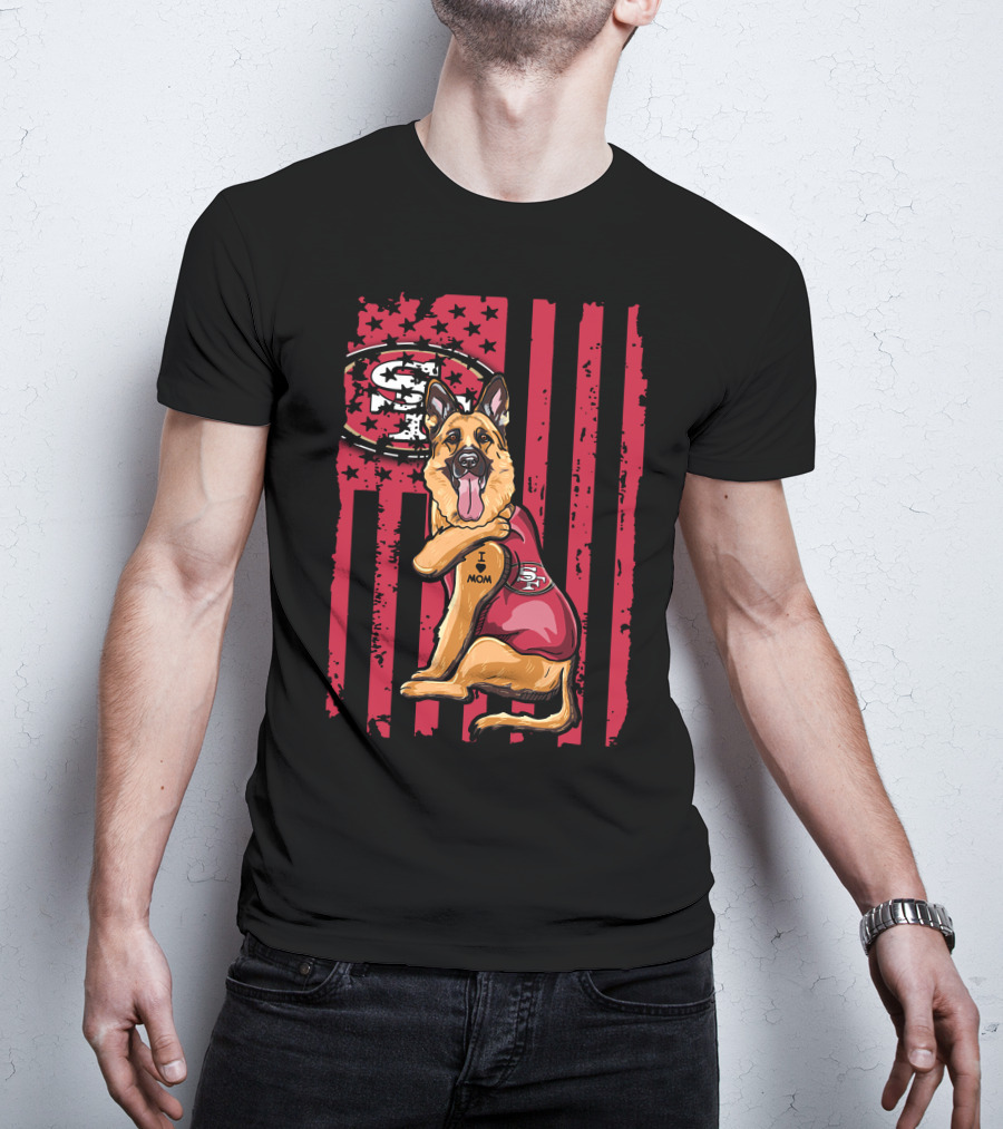 German Shepherd San Francisco 49ers I Love Mom Flag T-Shirt