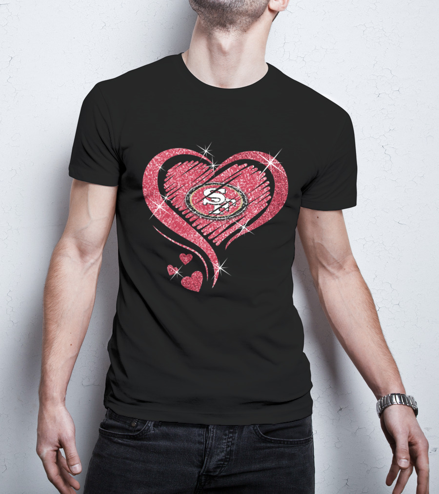 Heart Glitter San Francisco 49ers Logo Sparkle T-Shirt