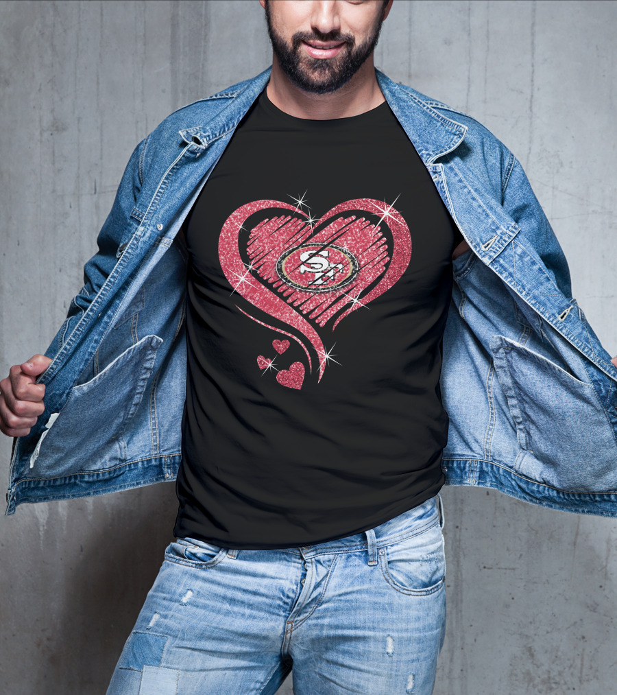 Heart Glitter San Francisco 49ers Logo Sparkle T-Shirt