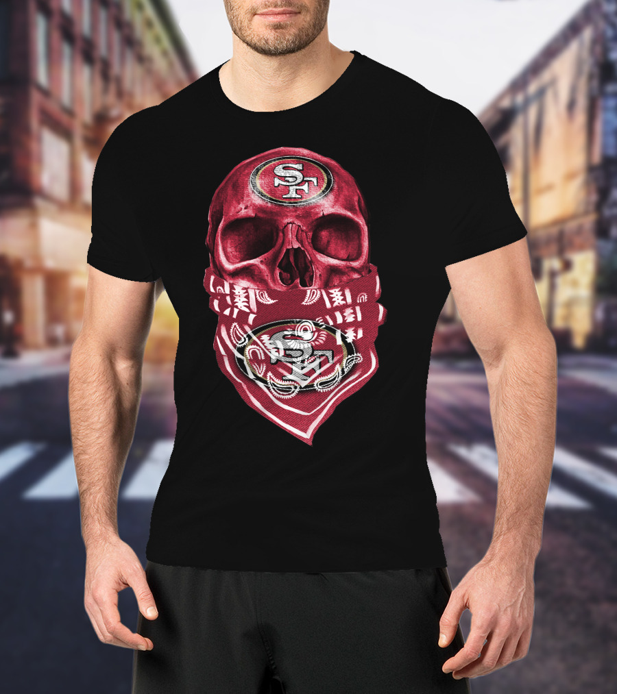 Skull V5 SF 49ers Bandana Emblem T-Shirt
