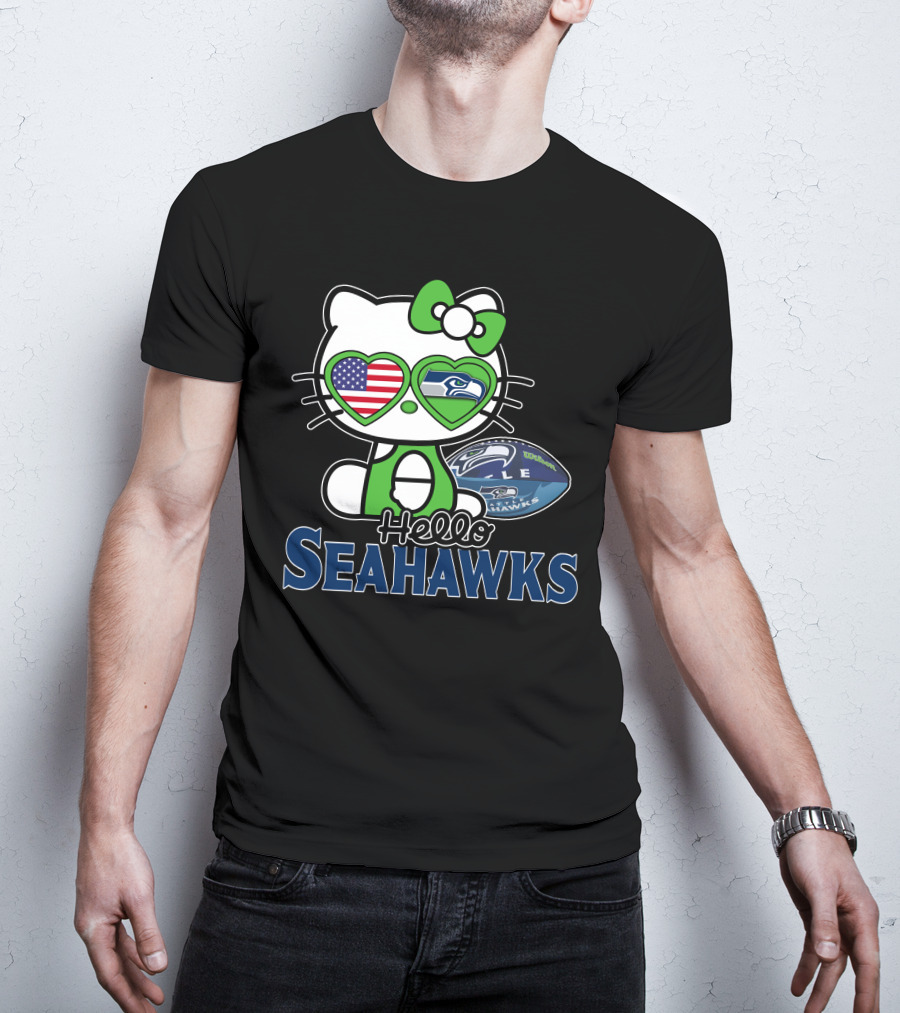 Hello Kitty Seahawks Football Fan USA Heart Glasses T-Shirt